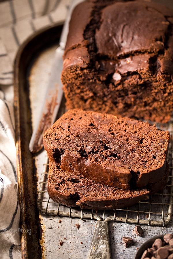 Double Chocolate Banana Bread with chocolate chips