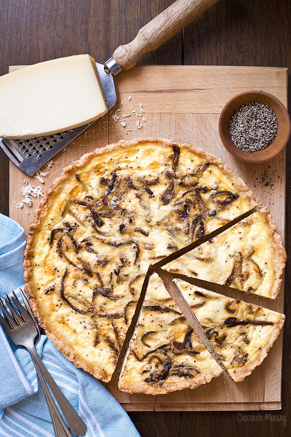 French Onion Quiche with caramelized onions and Gruyere cheese 