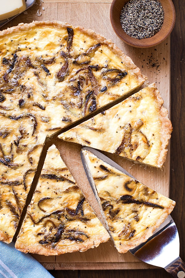 French Onion Quiche with caramelized onions and Gruyere cheese 