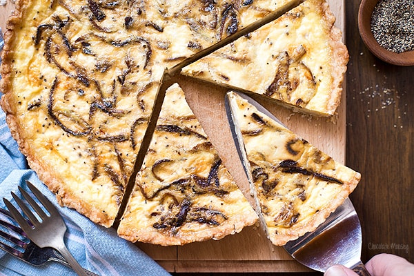 French Onion Quiche with caramelized onions and Gruyere cheese