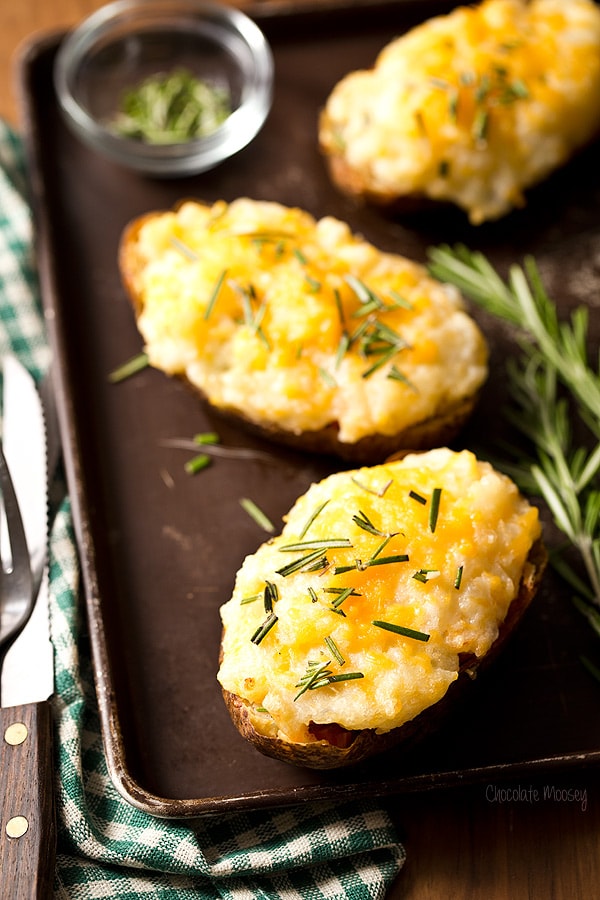 Shepherd's Pie Twice Baked Potatoes on cookie sheet