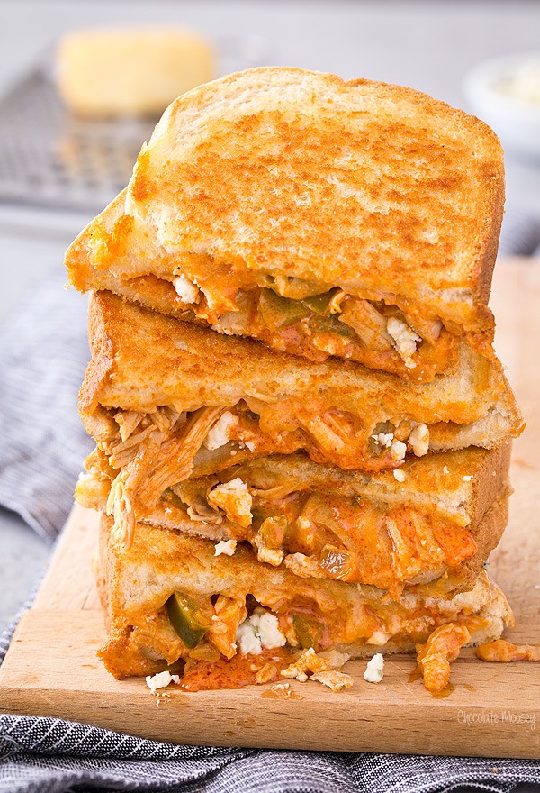 Buffalo Chicken Grilled Cheese with smoked cheddar