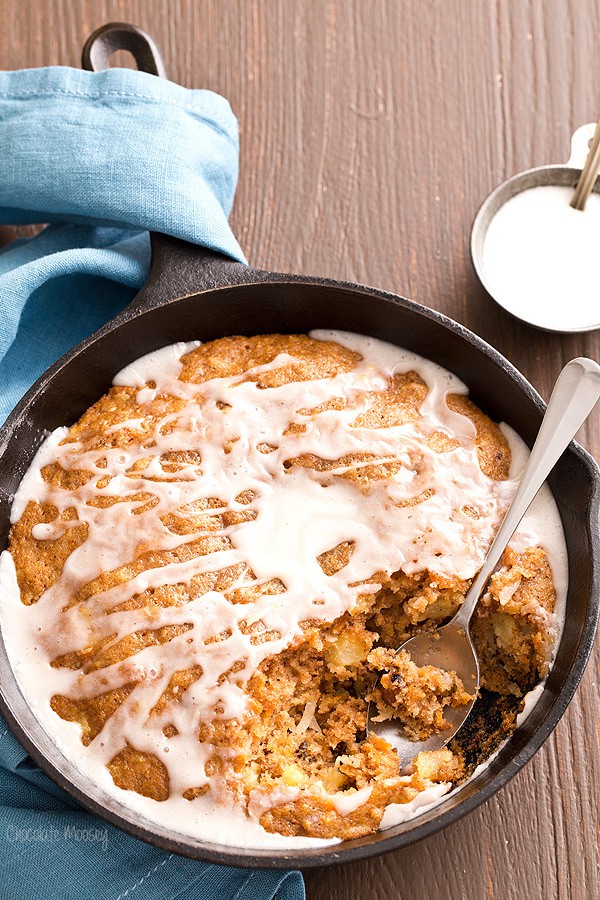 Carrot Cake Skillet Cake with vanilla glaze