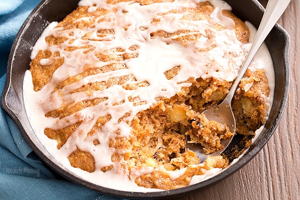 Carrot Cake Skillet Cake with vanilla glaze