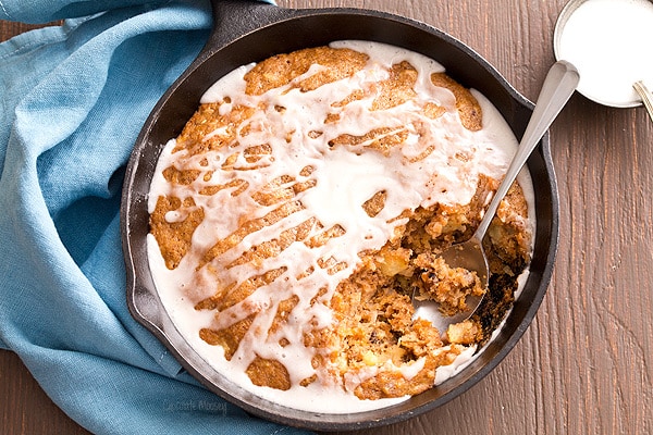 Carrot Cake Skillet Cake with vanilla glaze