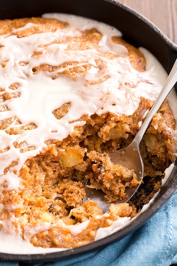 Carrot Cake Skillet Cake with vanilla glaze