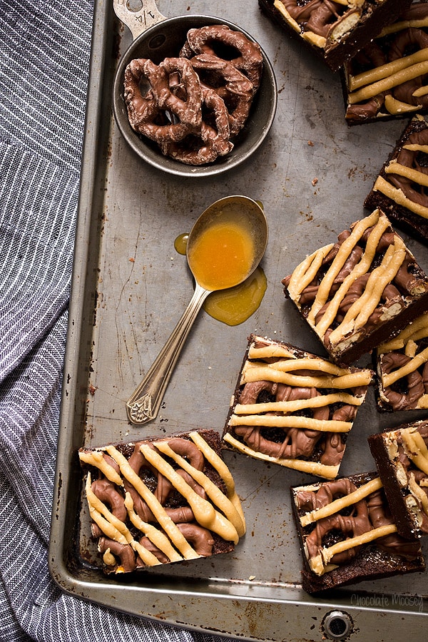 Chocolate Covered Pretzel Caramel Brownies