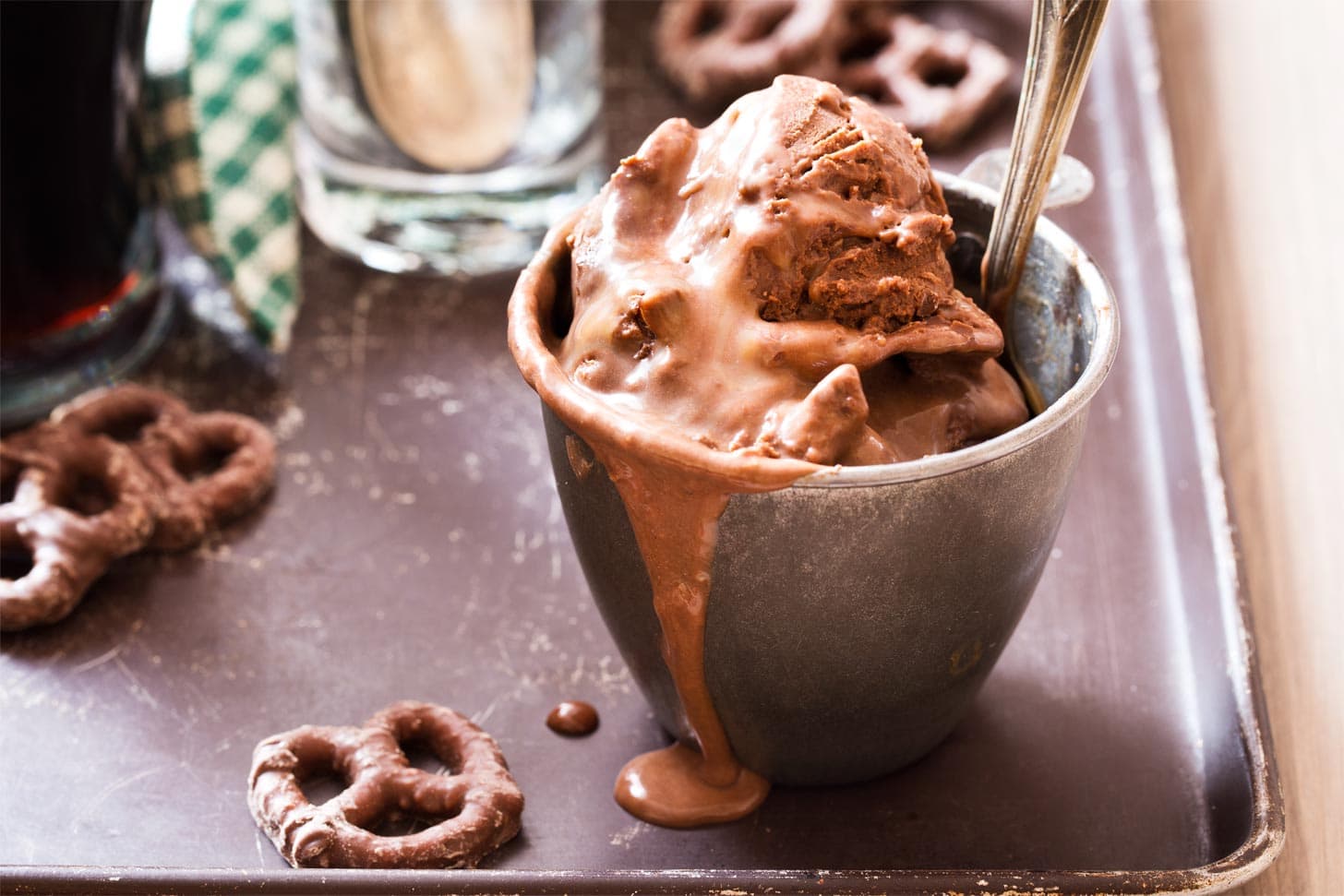 Chocolate stout ice cream made with Guinness in a cup