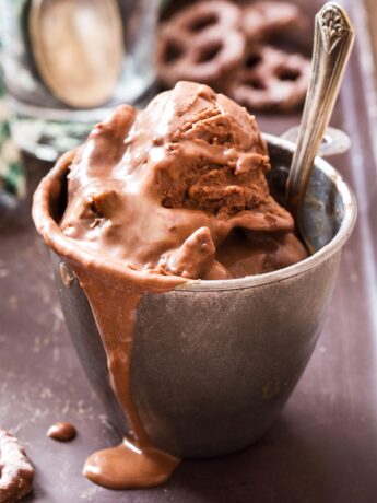 Close up of Guinness ice cream in a silver cup