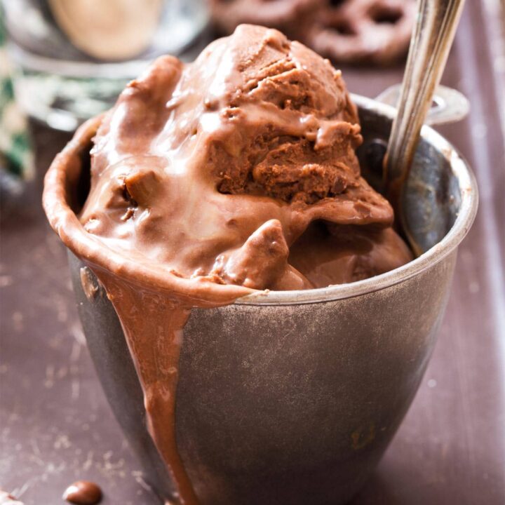 Close up of Guinness ice cream in a silver cup