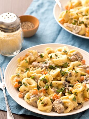 Portobello Mushroom Cheese Tortellini with alfredo sauce