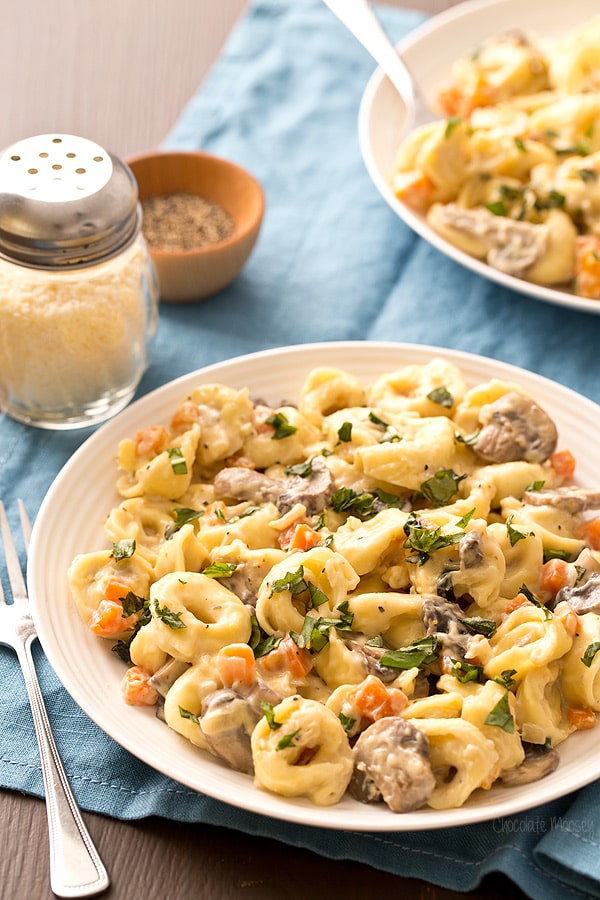 Portobello Mushroom Cheese Tortellini with alfredo sauce