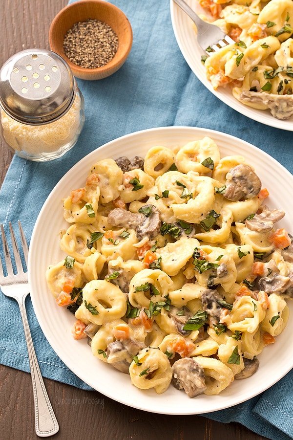 Portobello Mushroom Cheese Tortellini with alfredo sauce