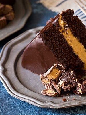 Buckeye Layer Cake (Chocolate Peanut Butter Fudge Cake)