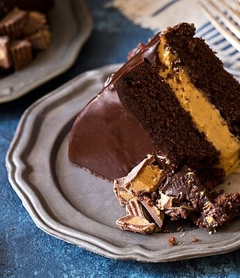 Buckeye Layer Cake (Chocolate Peanut Butter Fudge Cake)