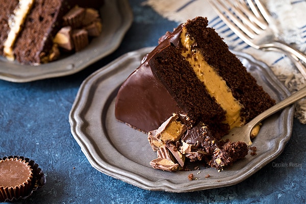 Buckeye Layer Cake (Chocolate Peanut Butter Fudge Cake)