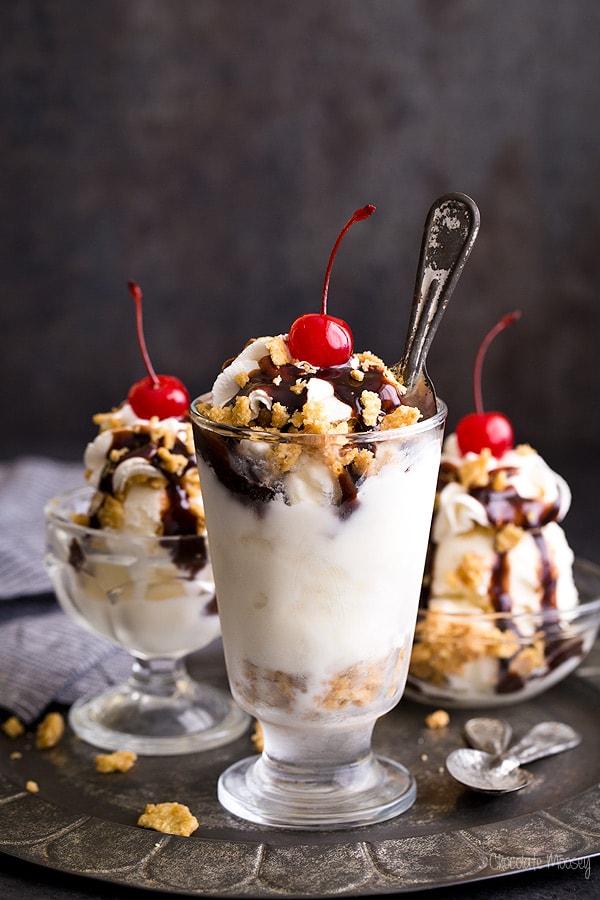 Fried Ice Cream Sundaes with cinnamon toast crunch cereal