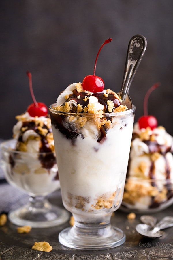 Fried Ice Cream Sundaes with cinnamon toast crunch cereal