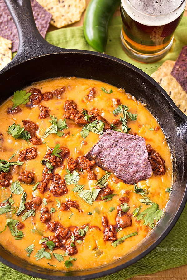 Mexican Beer Cheese Dip with chorizo and jalapeno