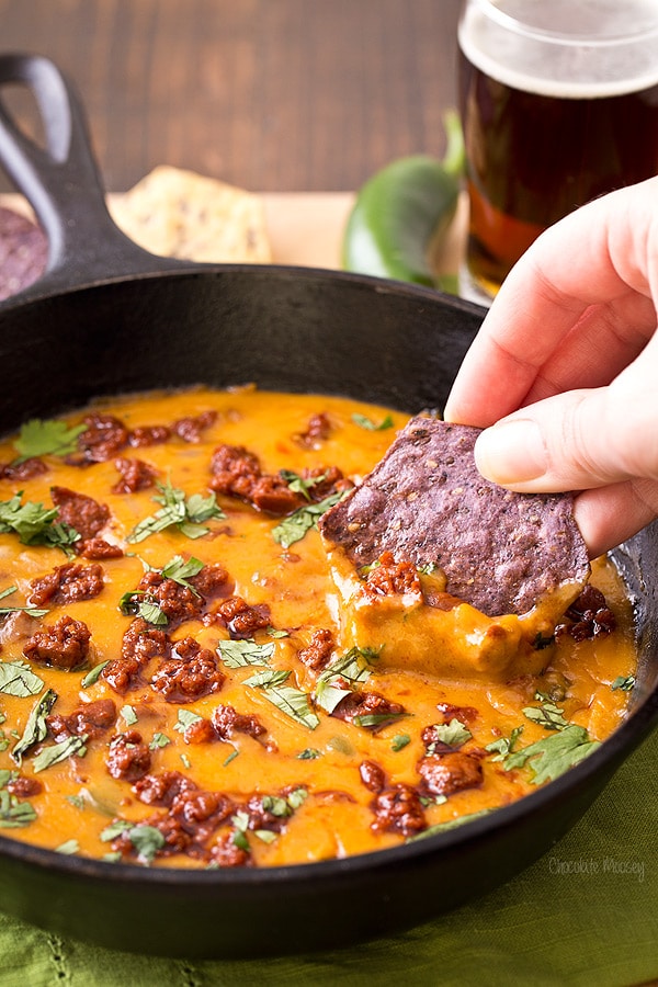 Mexican Beer Cheese Dip with chorizo and jalapeno