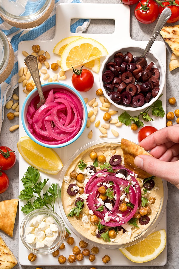 Pickled Red Onions and Hummus Bar