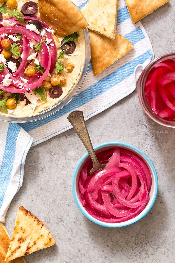 Pickled Red Onions and Hummus Bar