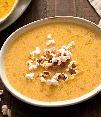 Bacon Beer Cheese Soup with Popcorn