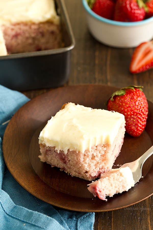 Slice of strawberry snacking cake