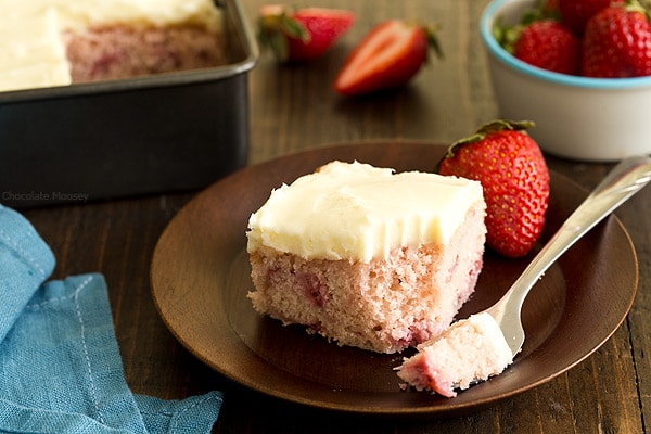 Slice of strawberry snacking cake