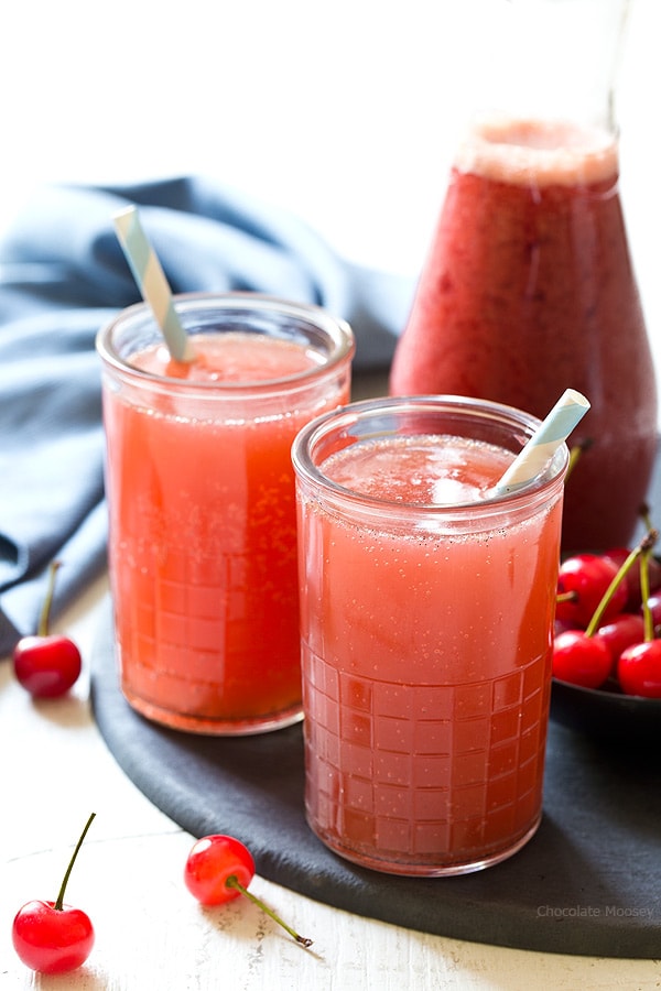 Learn how to make homemade cherry cream soda with fresh cherries. Perfect to drink as it or pour over ice cream for ice cream floats.