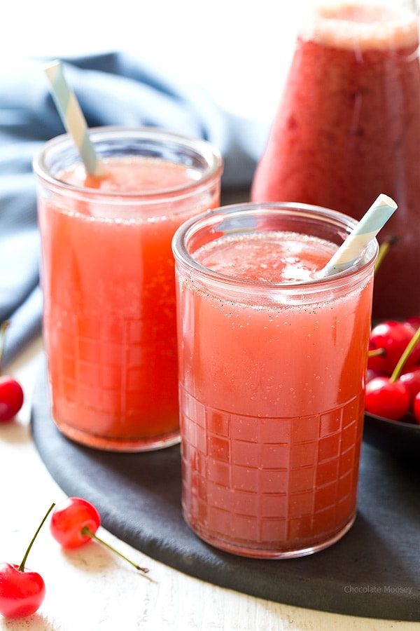 Learn how to make homemade cherry cream soda with fresh cherries. Perfect to drink as it or pour over ice cream for ice cream floats.