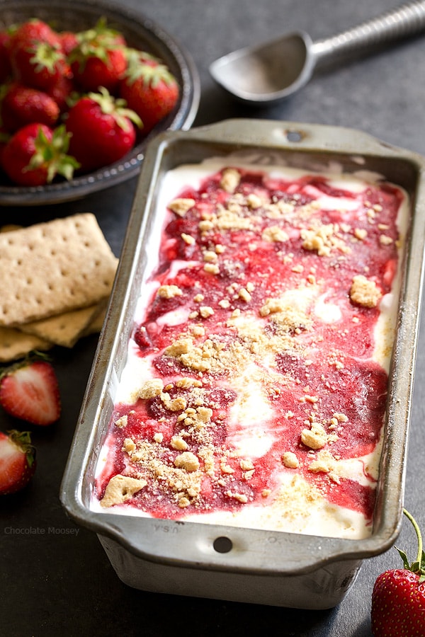 Strawberry Cheesecake Ice Cream in a loaf pan