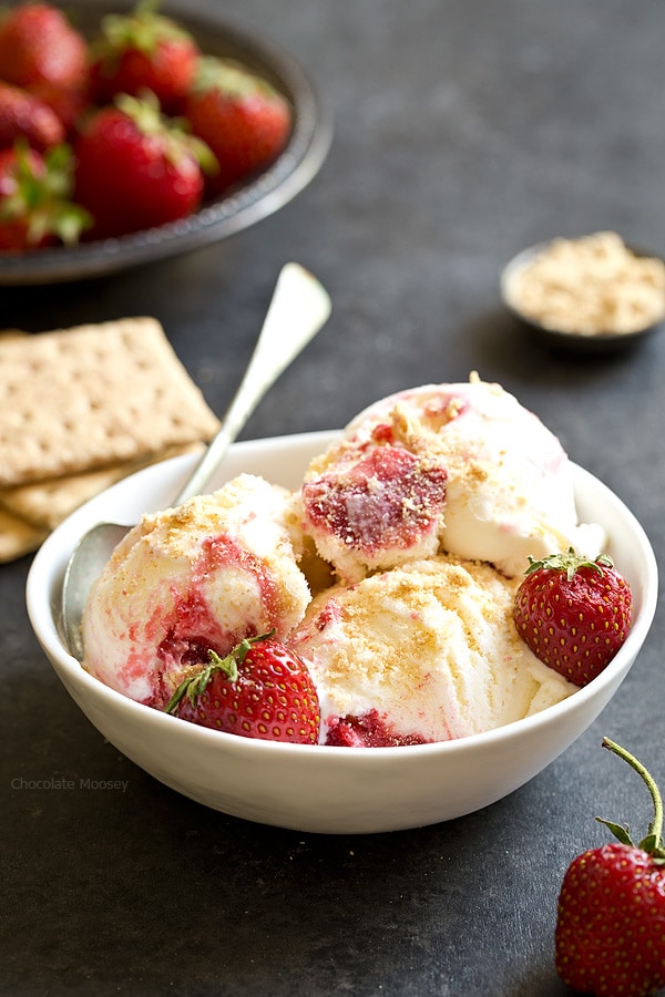 Bowl of strawberry cheesecake ice cream