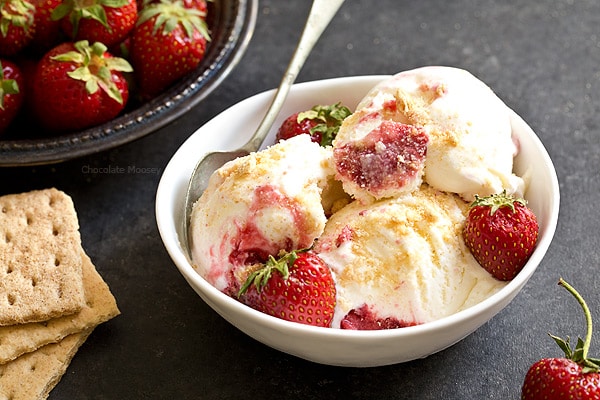 Bowl of strawberry cheesecake ice cream