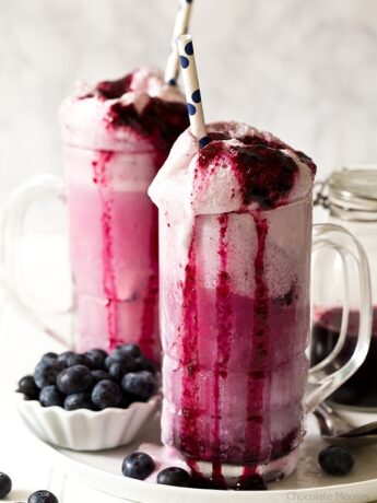Enjoy summer in a glass with Blueberry Cream Soda Floats made with homemade blueberry soda and vanilla ice cream.