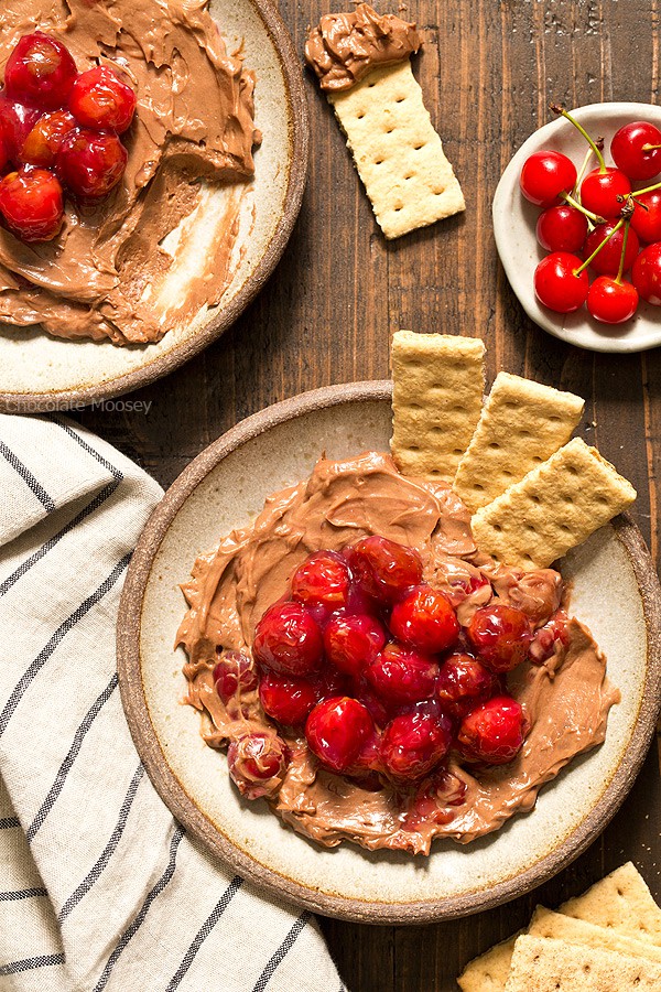 When you're craving cheesecake but only want a few bites - small batch no bake Chocolate Cherry Cheesecake Dip made with homemade cherry pie filling