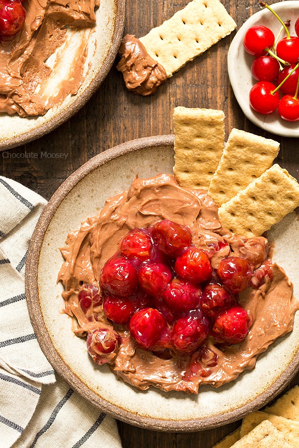 When you're craving cheesecake but only want a few bites - small batch no bake Chocolate Cherry Cheesecake Dip made with homemade cherry pie filling