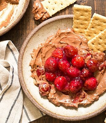 When you're craving cheesecake but only want a few bites - small batch no bake Chocolate Cherry Cheesecake Dip made with homemade cherry pie filling