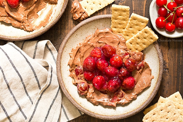 When you're craving cheesecake but only want a few bites - small batch no bake Chocolate Cherry Cheesecake Dip made with homemade cherry pie filling