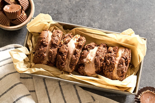 Make every day Ice Cream Sandwich Day with these Chocolate Peanut Butter Ice Cream Cookie Sandwiches made with soft homemade chocolate peanut butter cookies.