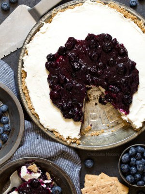 No Bake Blueberry Cheesecake Pie made with homemade blueberry pie filling using fresh blueberries
