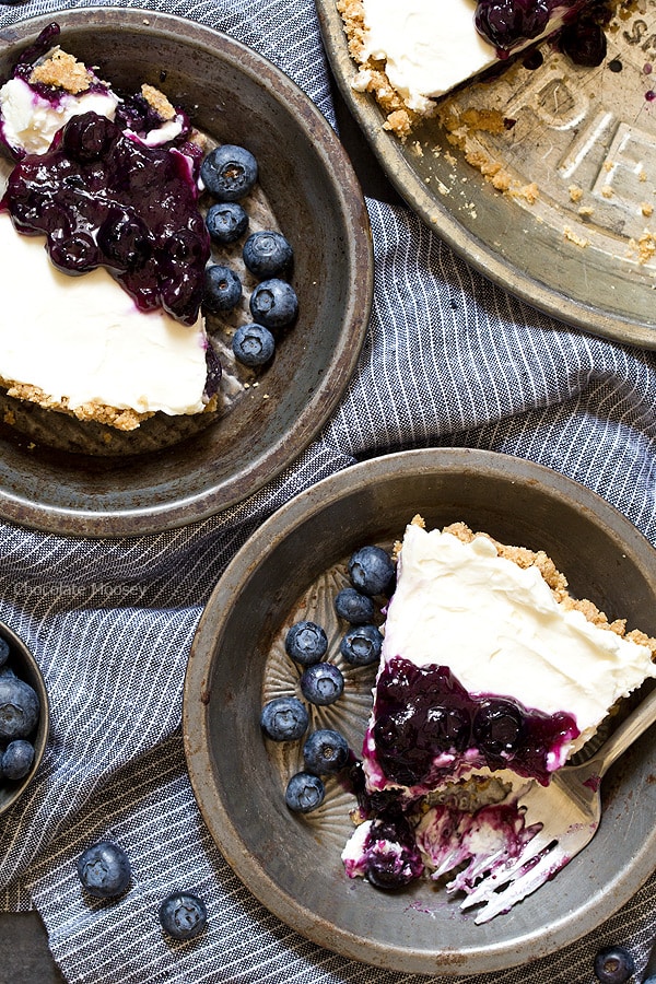 Slices of Blueberry No Bake Cheesecake