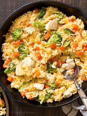 The perfect solution for a home-cooked dinner after a busy day - One Pan Cheesy Chicken Broccoli Rice Skillet