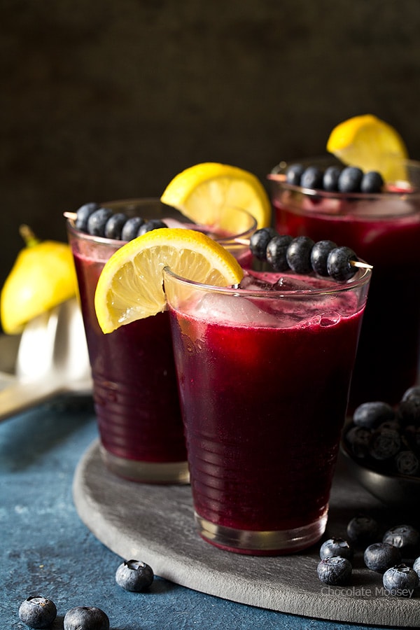 Ditch the drink mix and make a refreshing pitcher of homemade Sparkling Blueberry Lemonade from freshly squeezed lemons and a homemade blueberry syrup.