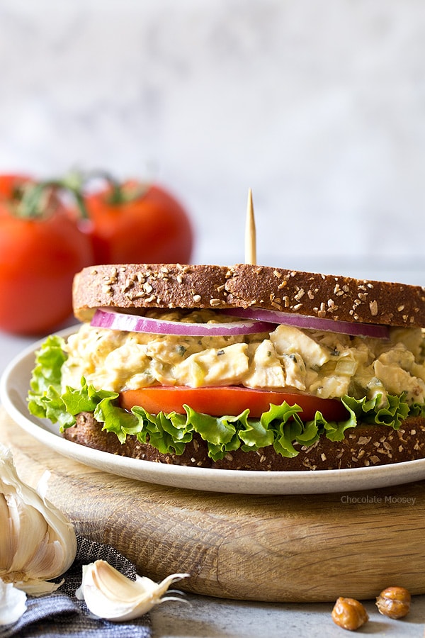 Garlic Hummus Chicken Salad Sandwiches with a creamy garlic hummus spread - pack them for lunch or have them ready for dinner when you know you won't have time to cook.