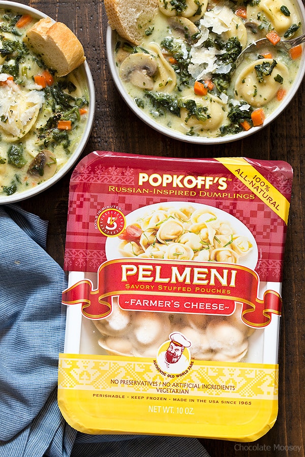 When there's a chill in the air, that means it's time for One Pot Spinach Mushroom Dumpling Soup - a hearty and filling dinner ready from prep to table in under 60 minutes. Made with spinach, mushrooms, carrots, and pelmeni dumplings.