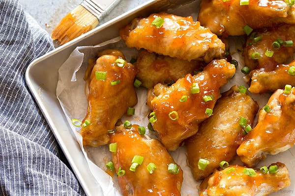 Sweet and sour wings on a tray