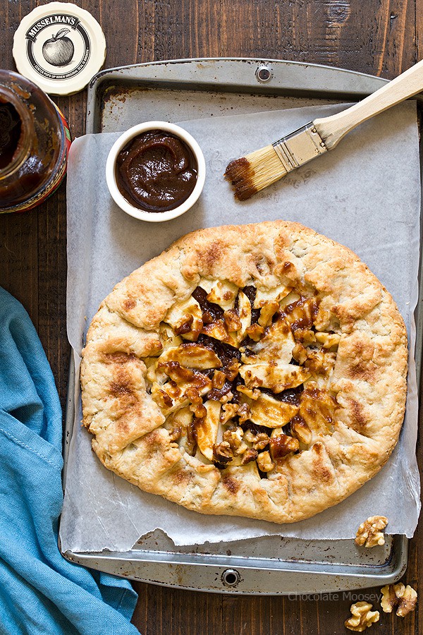 Easier than pie! Apple Butter Galette is an open-faced pie made with homemade pie crust, apple butter, fresh apple slices, and walnuts.