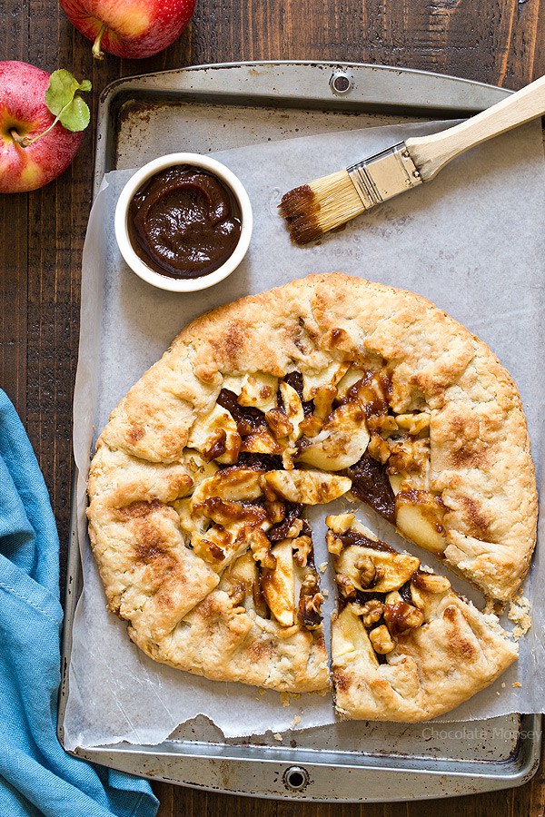Easier than pie! Apple Butter Galette is an open-faced pie made with homemade pie crust, apple butter, fresh apple slices, and walnuts.