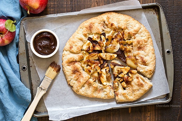 Easier than pie! Apple Butter Galette is an open-faced pie made with homemade pie crust, apple butter, fresh apple slices, and walnuts.